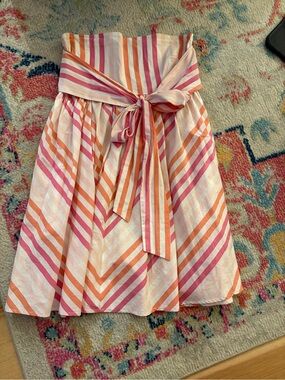 Sundays Pink & Orange Striped Strapless Tie Dress